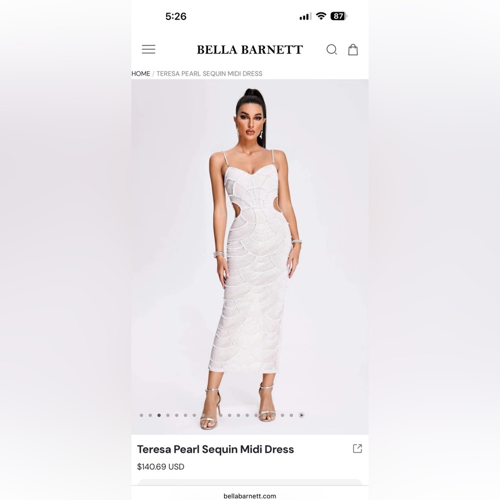 Bella Barnett White Sequin Midi Dress